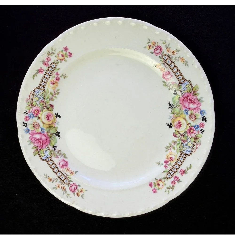 Vintage Crooksville China Co Floral 3pc Set Bowl Plate Saucer 644 Pink Rose USA